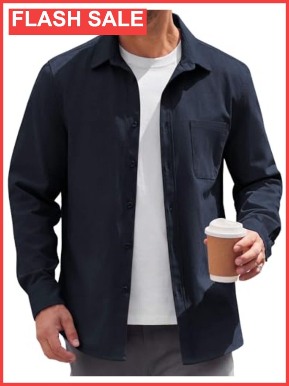 Men's Lightweight Button Down Shirt Jacket Casual Shacket Overshirt Long Sleeve